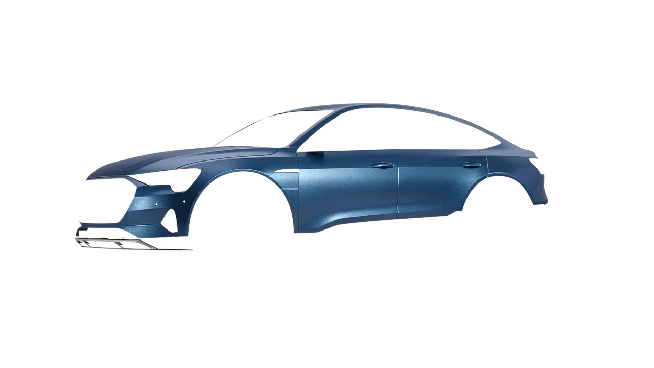 Audi E Tron Sporback 2024 wrapped in Matt Trenton Blue (KPMF K75544), front three-quarter view