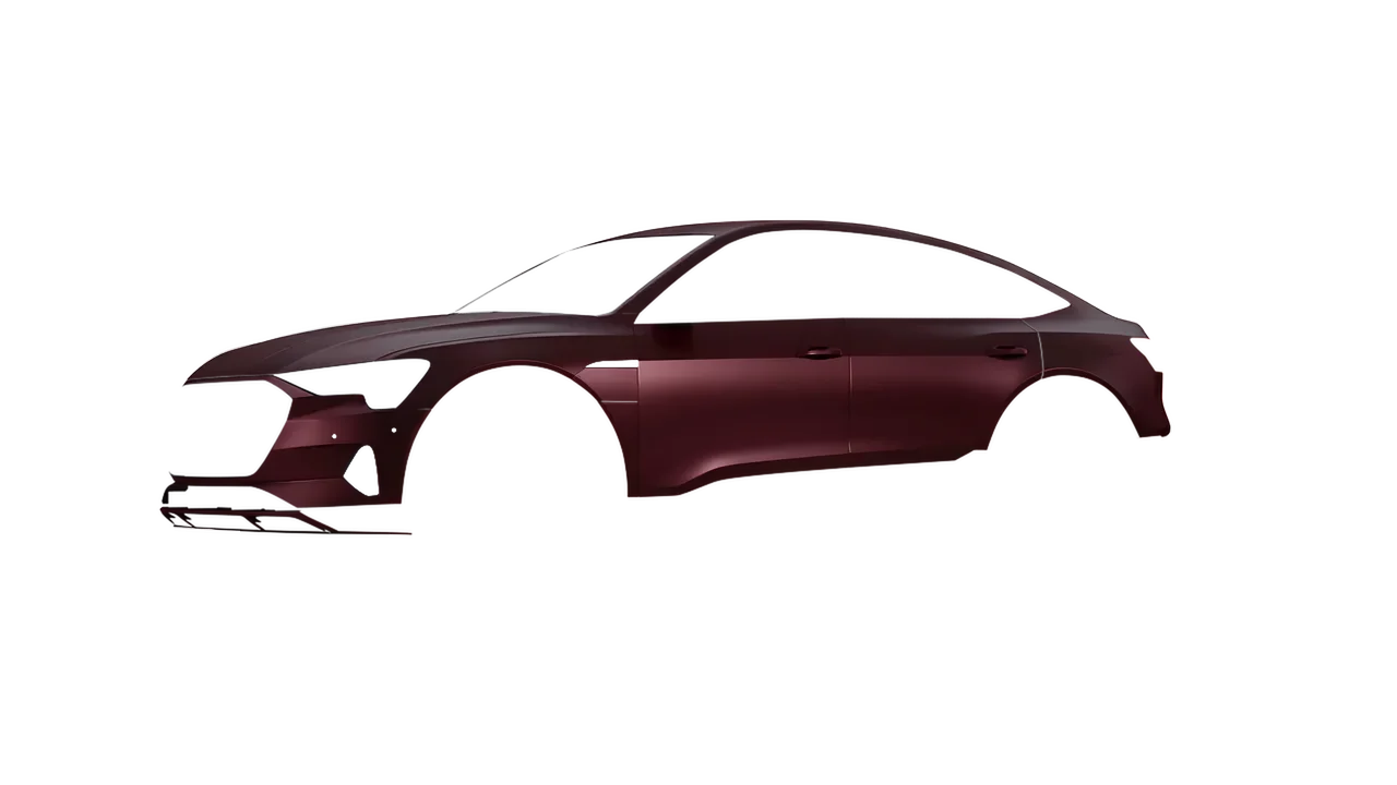 Audi E Tron Sporback 2024 wrapped in Matt Widowed Red (KPMF K75508), front three-quarter view