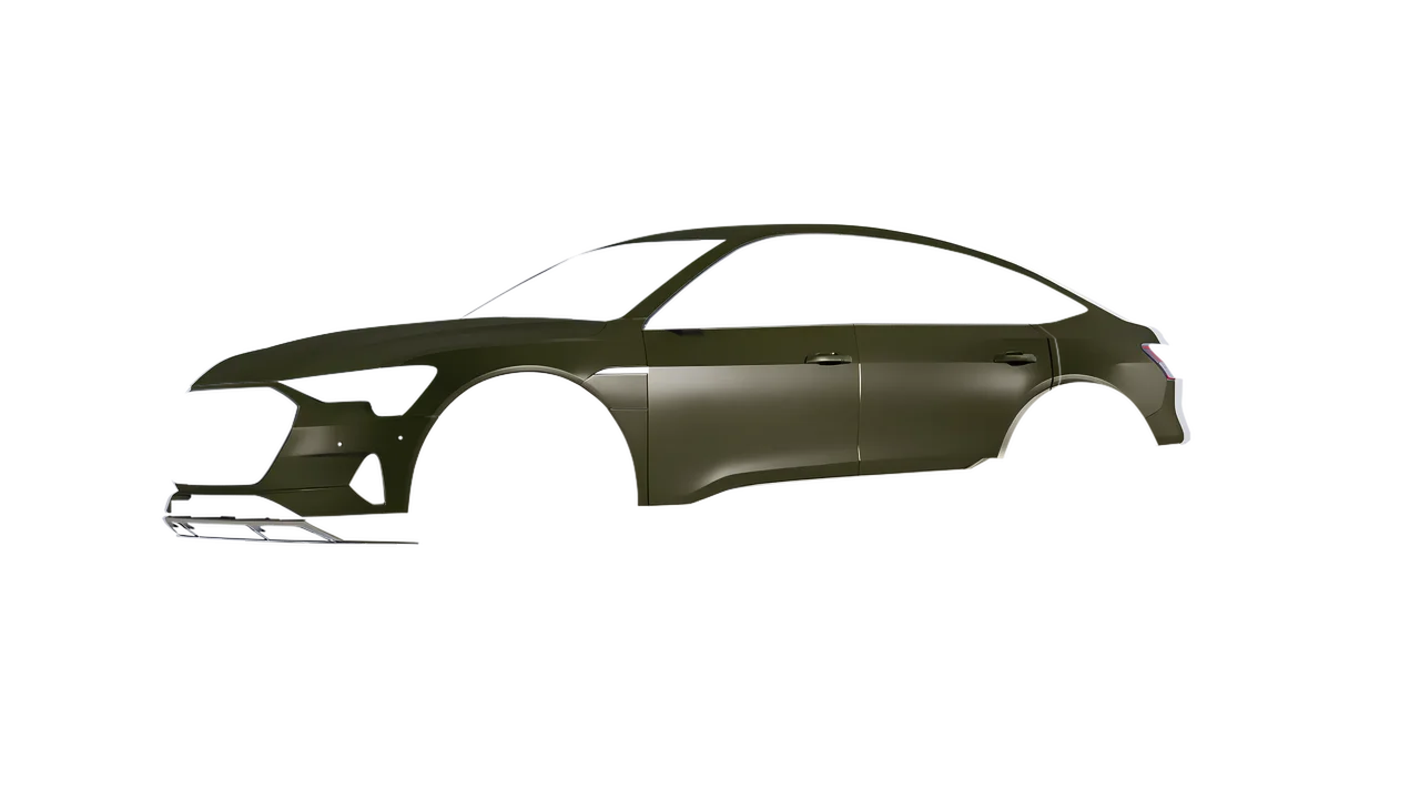 Audi E Tron Sporback 2024 wrapped in Nato Olive Matt (ORACAL 970RA-285M), front three-quarter view
