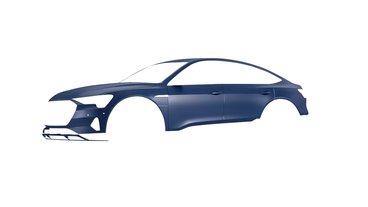 Audi E Tron Sporback 2024 wrapped in Absolute Matt Quantum Blue (KPMF K75802), front three-quarter view