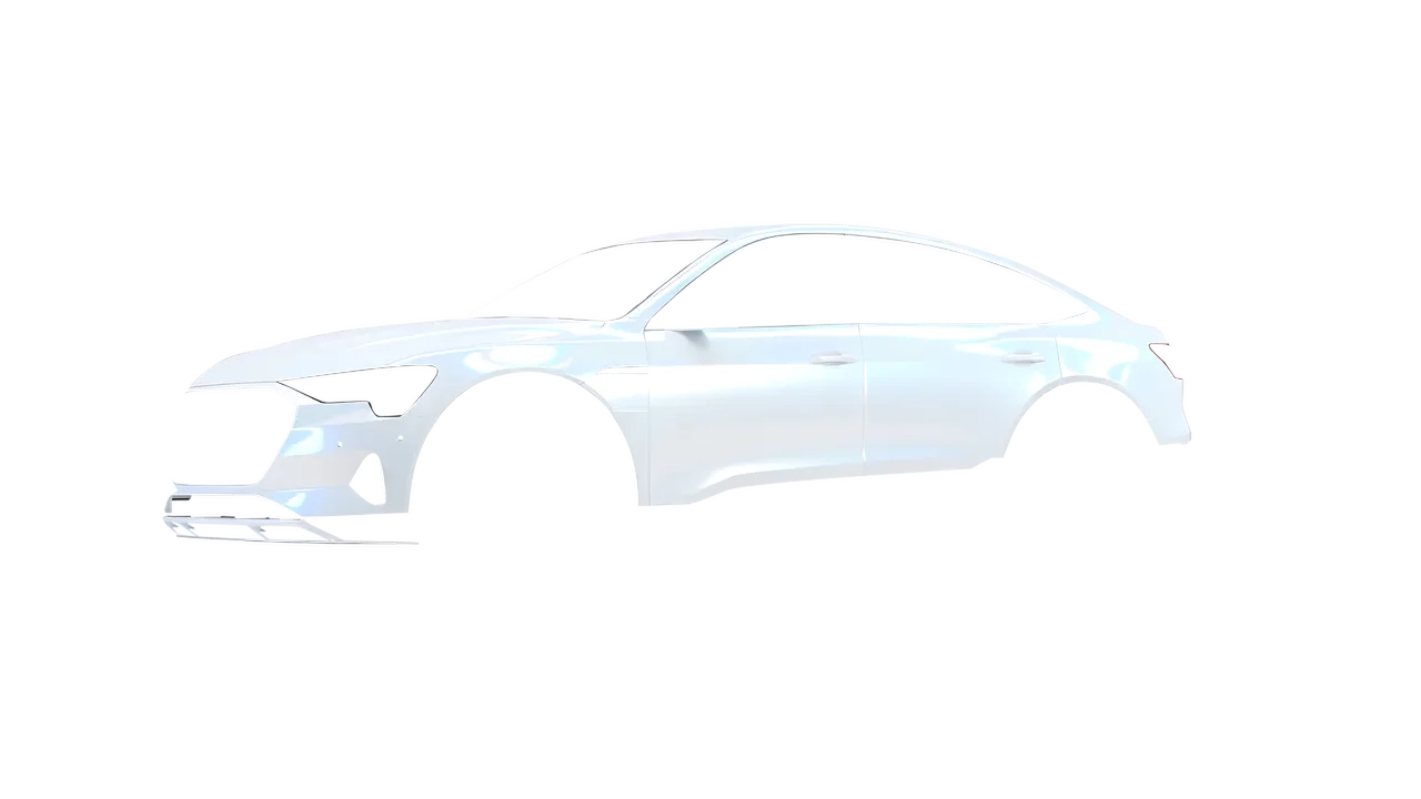 Audi E Tron Sporback 2024 wrapped in Blue White Pearlescent Gloss (KPMF K75484), front three-quarter view