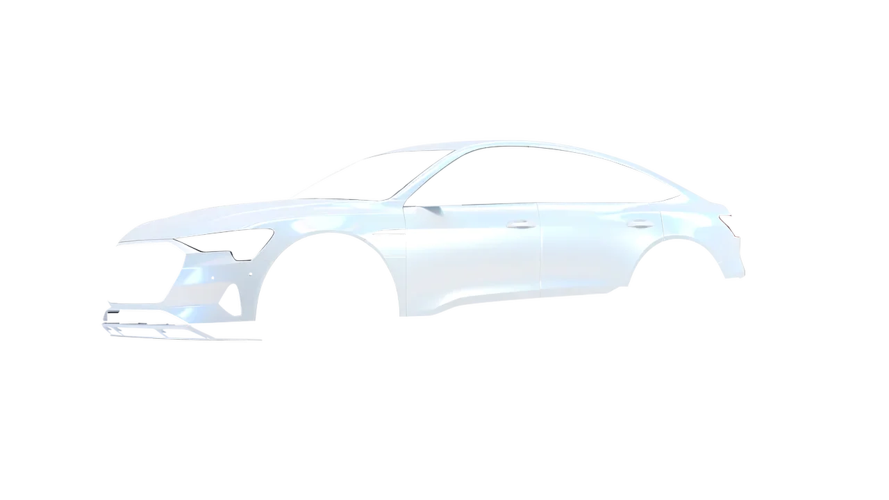Audi E Tron Sporback 2024 wrapped in Matt Blue White Pearlescent (KPMF K75584), front three-quarter view