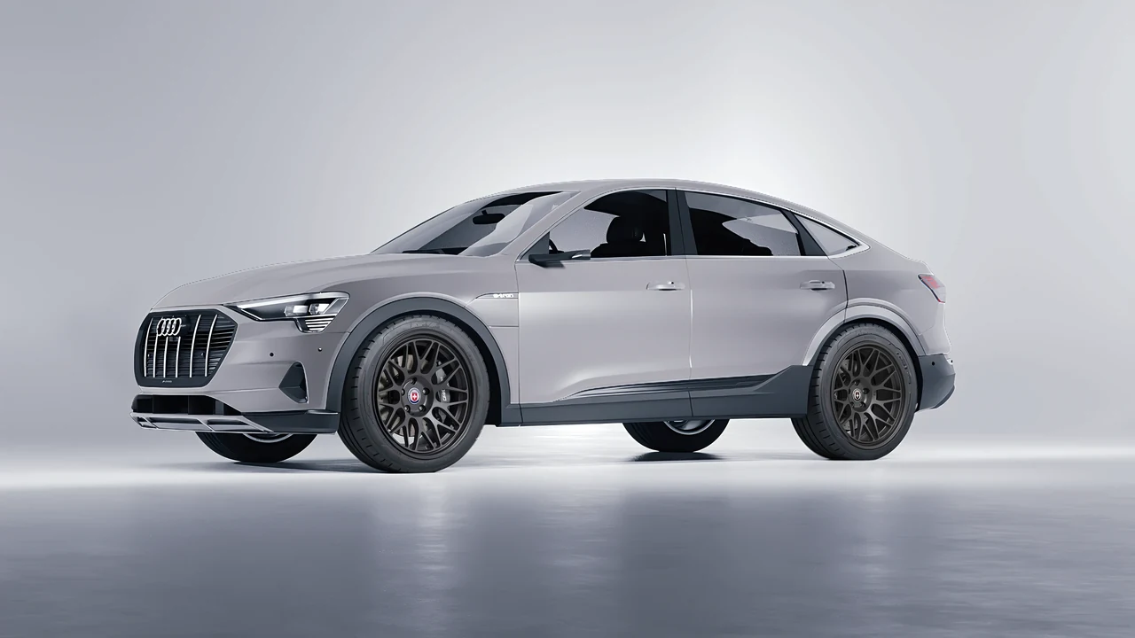 Audi E Tron Sporback 2024 on HRE Performance Wheels 300-GT forged wheels, front three-quarter view