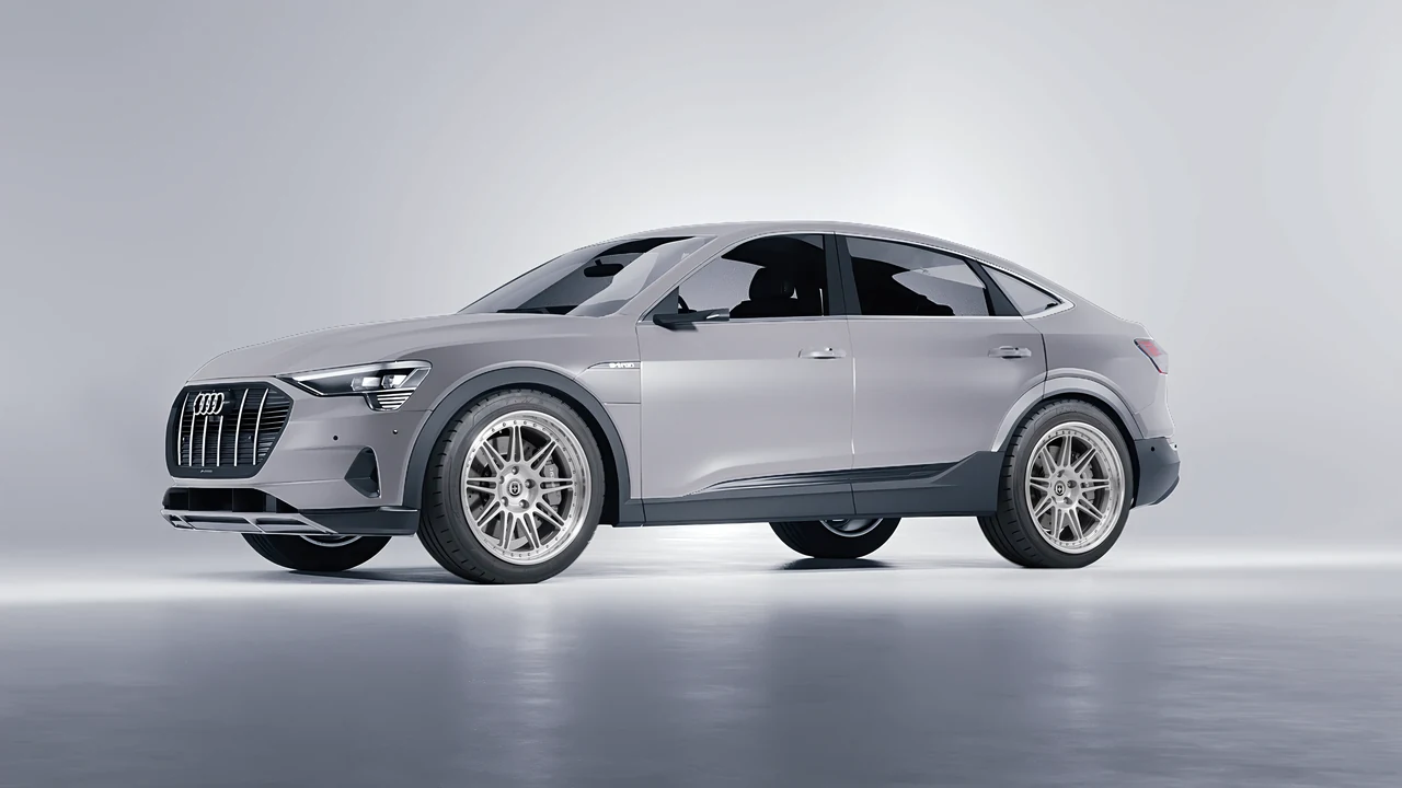 Audi E Tron Sporback 2024 on HRE Performance Wheels 301 forged wheels, front three-quarter view