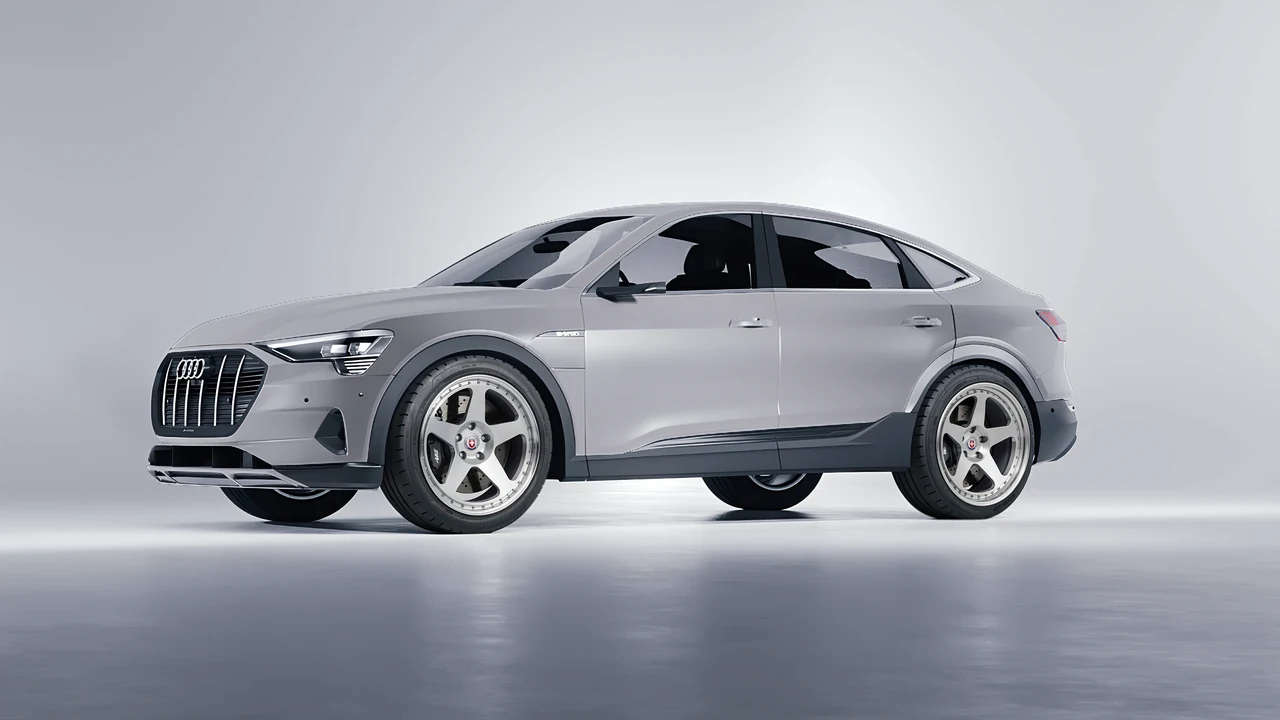 Audi E Tron Sporback 2024 on HRE Performance Wheels 305 forged wheels, front three-quarter view