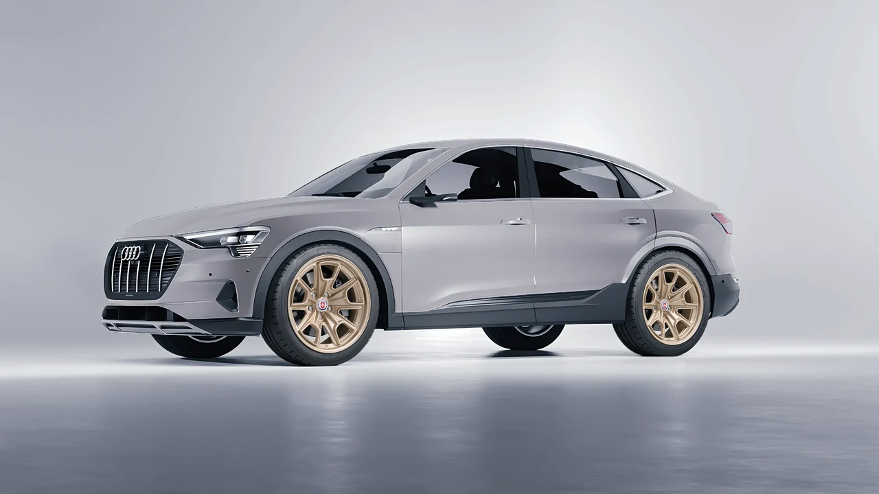 Audi E Tron Sporback 2024 on HRE Performance Wheels 427M forged wheels, front three-quarter view