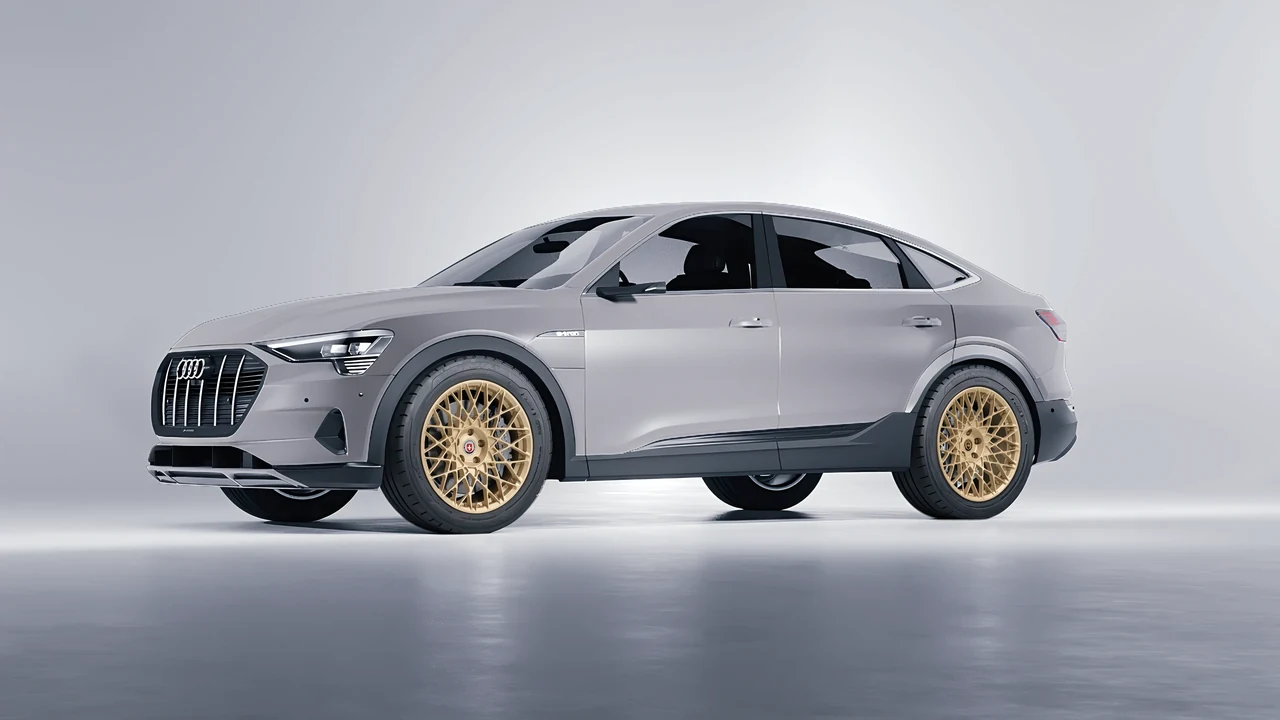 Audi E Tron Sporback 2024 on HRE Performance Wheels 501M forged wheels, front three-quarter view