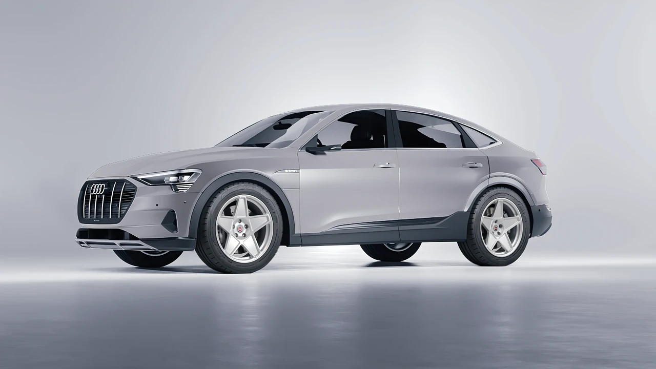 Audi E Tron Sporback 2024 on HRE Performance Wheels 505M forged wheels, front three-quarter view