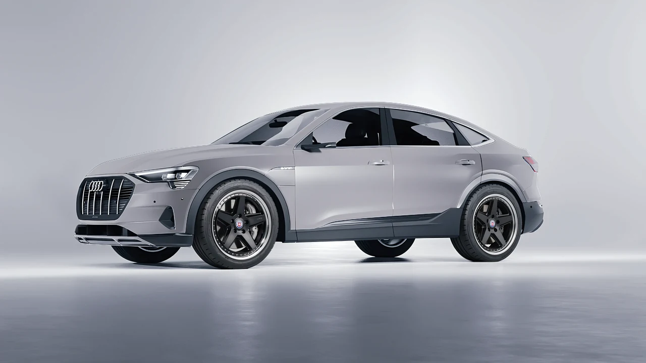 Audi E Tron Sporback 2024 on HRE Performance Wheels 517 forged wheels, front three-quarter view
