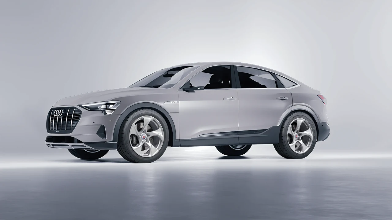 Audi E Tron Sporback 2024 on HRE Performance Wheels 522M forged wheels, front three-quarter view
