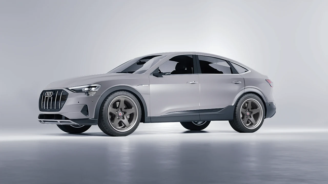 Audi E Tron Sporback 2024 on HRE Performance Wheels 527 forged wheels, front three-quarter view