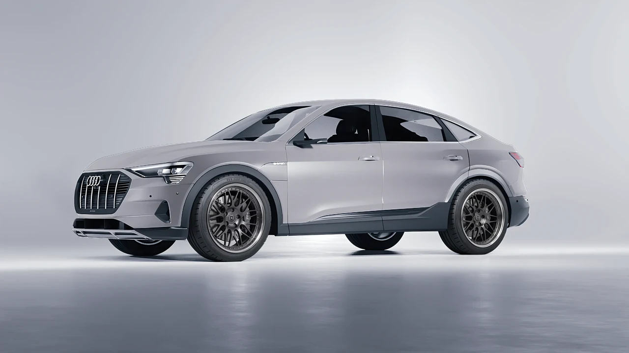 Audi E Tron Sporback 2024 on HRE Performance Wheels 540 forged wheels, front three-quarter view