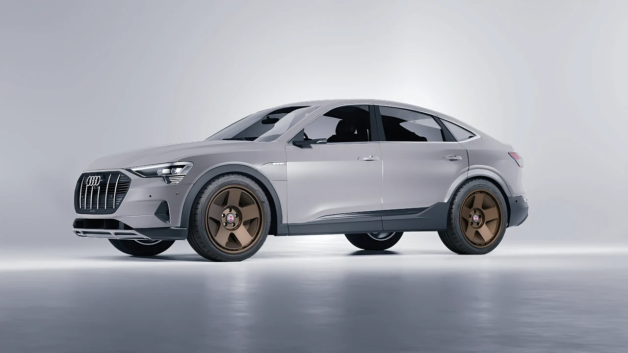 Audi E Tron Sporback 2024 on HRE Performance Wheels 555-GTM forged wheels, front three-quarter view
