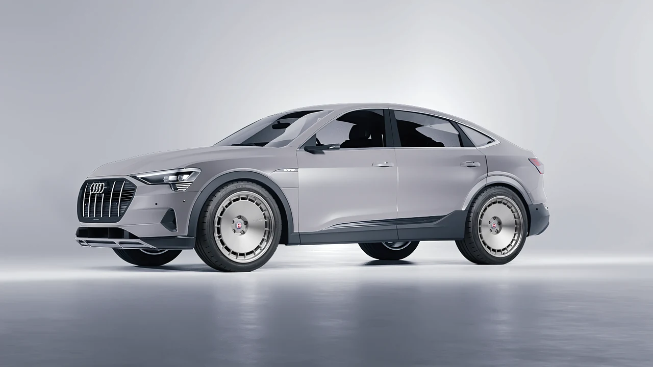 Audi E Tron Sporback 2024 on HRE Performance Wheels 935 forged wheels, front three-quarter view