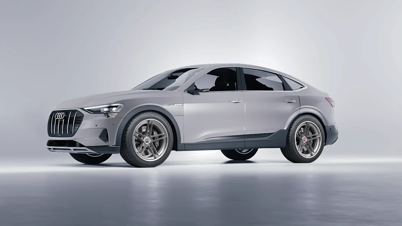 Audi E Tron Sporback 2024 on HRE Performance Wheels G-Code forged wheels, front three-quarter view
