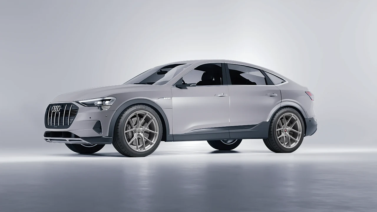 Audi E Tron Sporback 2024 on HRE Performance Wheels P101SC forged wheels, front three-quarter view