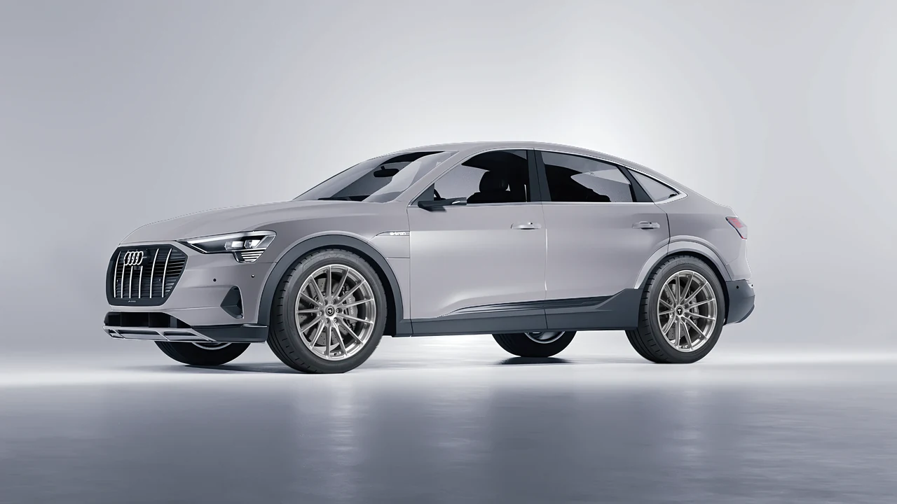 Audi E Tron Sporback 2024 on HRE Performance Wheels P103SC forged wheels, front three-quarter view