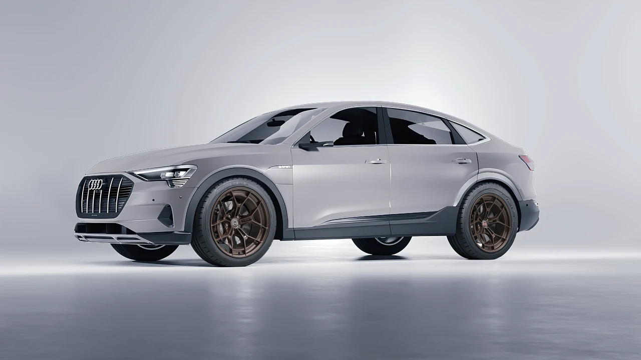 Audi E Tron Sporback 2024 on HRE Performance Wheels P301 forged wheels, front three-quarter view