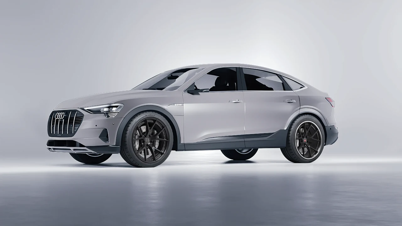 Audi E Tron Sporback 2024 on HRE Performance Wheels S101 forged wheels, front three-quarter view