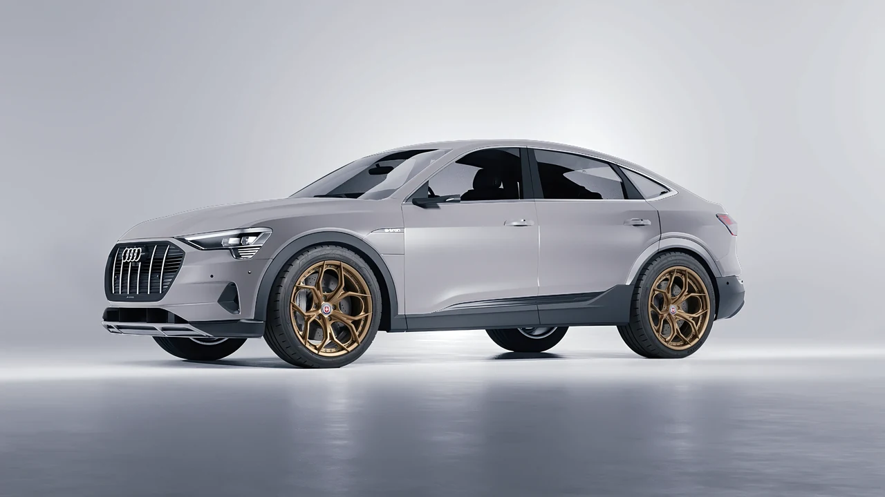 Audi E Tron Sporback 2024 on HRE Performance Wheels S111SC forged wheels, front three-quarter view