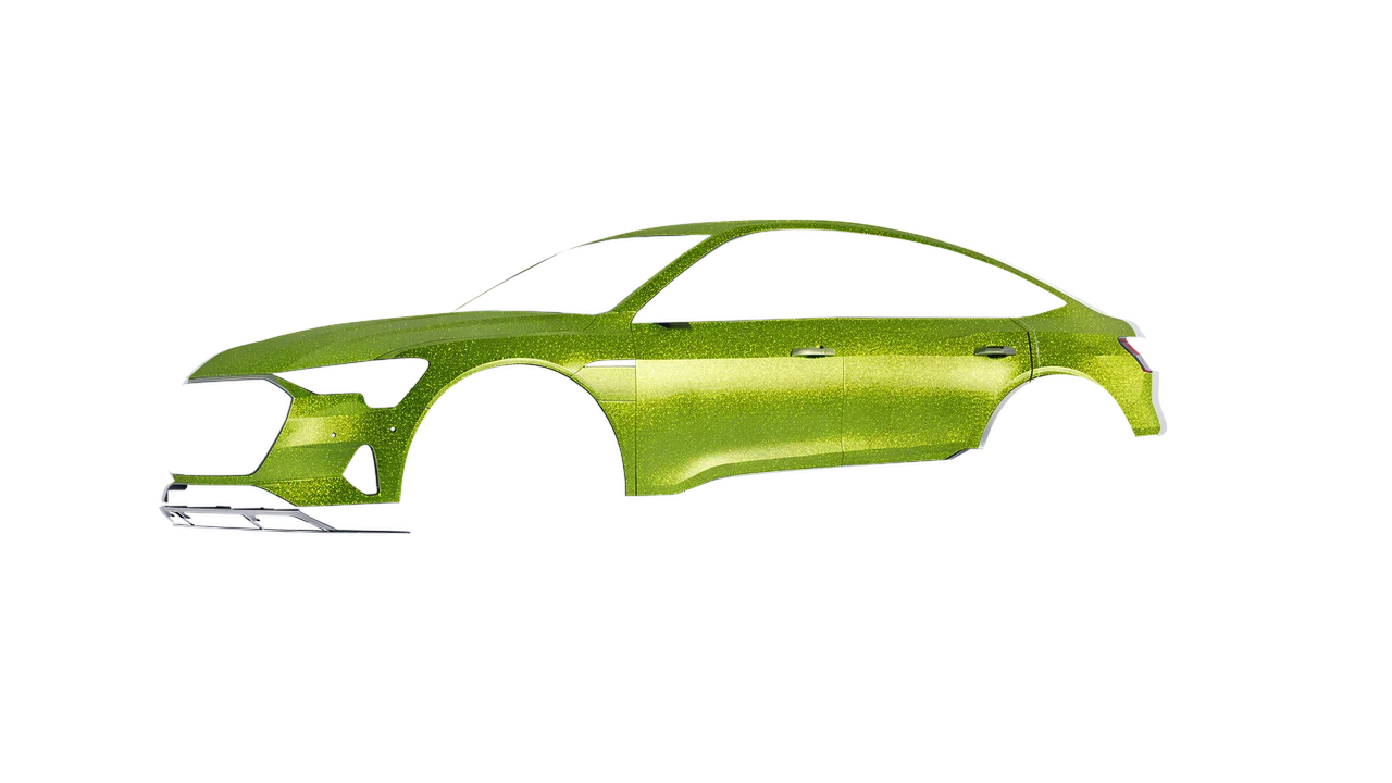 Audi E Tron Sporback 2024 wrapped in Citrus Fury Gloss (ORACAL 970RA-183G), front three-quarter view