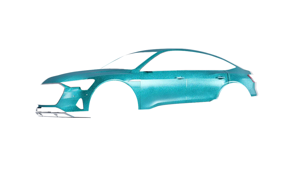 Audi E Tron Sporback 2024 wrapped in Turbo Turquoise Gloss (ORACAL 970RA-182G), front three-quarter view