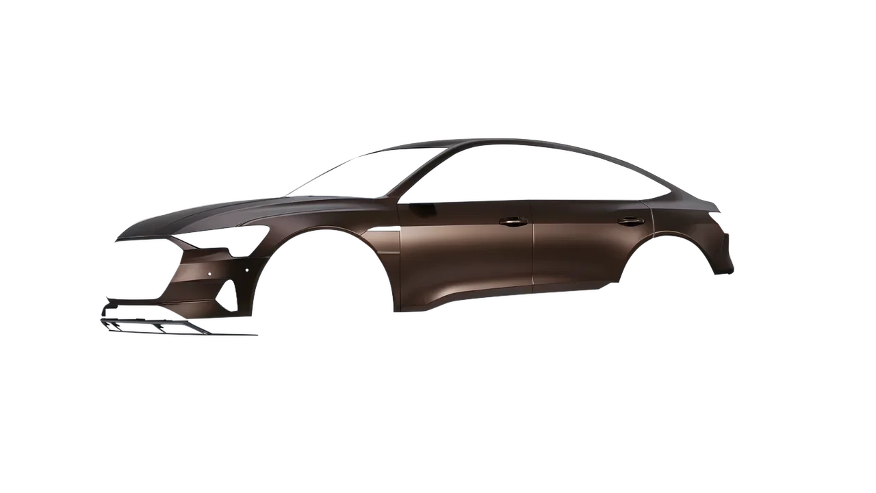 Audi E Tron Sporback 2024 wrapped in Matt Burnished Bronze (KPMF K75579), front three-quarter view