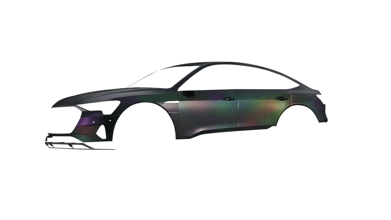 Audi E Tron Sporback 2024 wrapped in Matt Morpheus Black Starlight (KPMF K75571), front three-quarter view