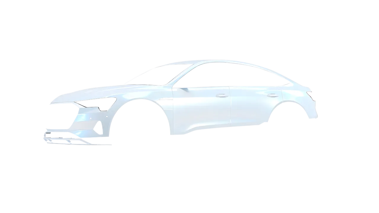 Audi E Tron Sporback 2024 wrapped in Matt Pacific Blue White Starlight (KPMF K75576), front three-quarter view