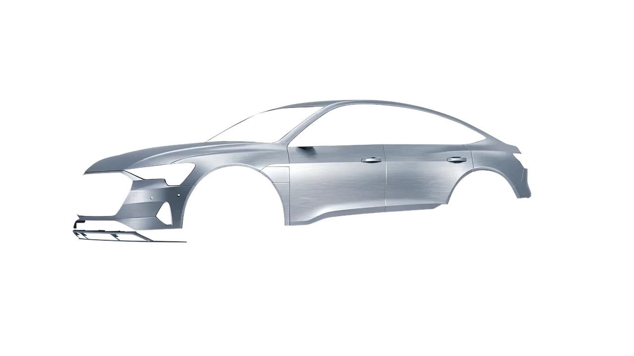 Audi e-tron Sportback 2020 wrapped in Brushed Aluminum (Avery Dennison SW900-812-X), front three-quarter view