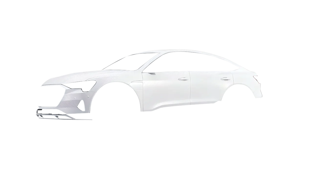 Audi e-tron Sportback 2020 wrapped in Carbon Fiber White (Avery Dennison SW900-115-X), front three-quarter view