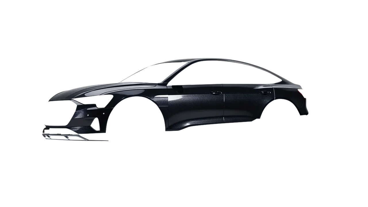 Audi e-tron Sportback 2020 wrapped in Mystery Black (Avery Dennison SW900-184-M), front three-quarter view