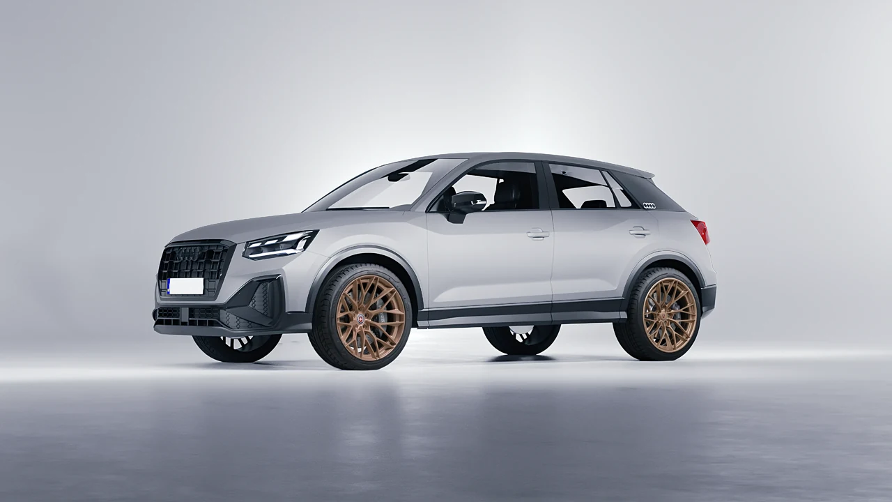 Audi Q2 2021 on HRE Performance Wheels S200H forged wheels, front three-quarter view
