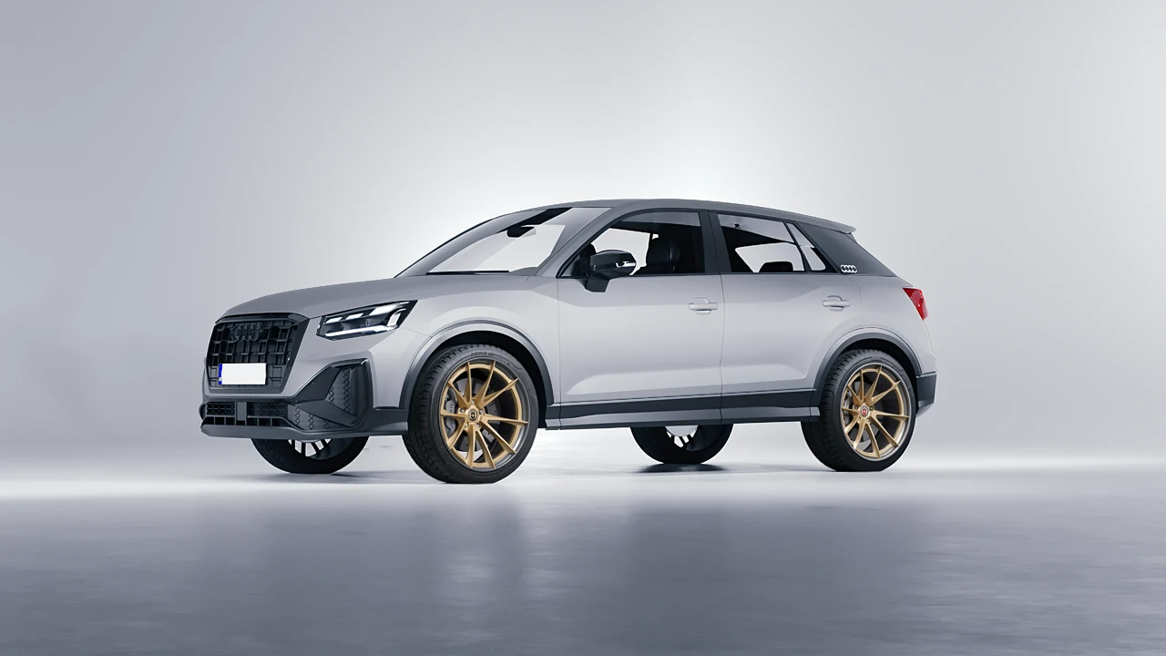 Audi Q2 2021 on HRE Performance Wheels S204H forged wheels, front three-quarter view