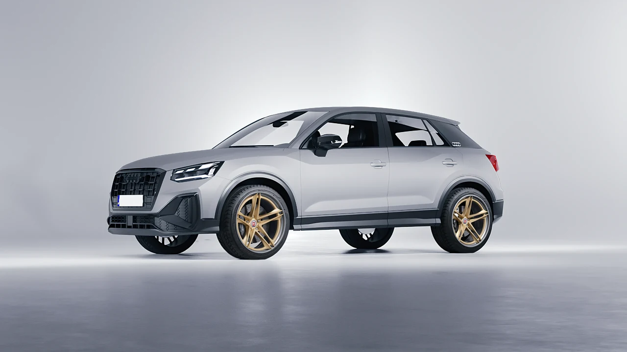 Audi Q2 2021 on HRE Performance Wheels S207H forged wheels, front three-quarter view