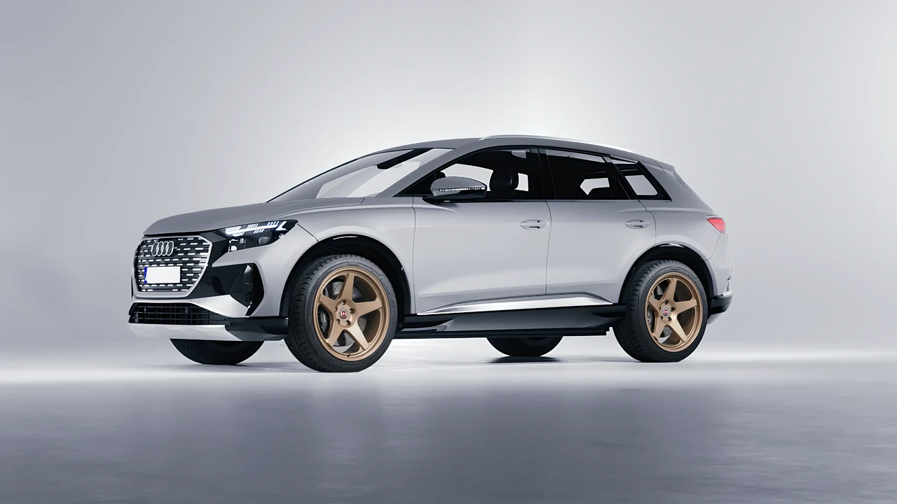 Audi Q4 e-tron 2021 on HRE Performance Wheels 305-GTS forged wheels, front three-quarter view