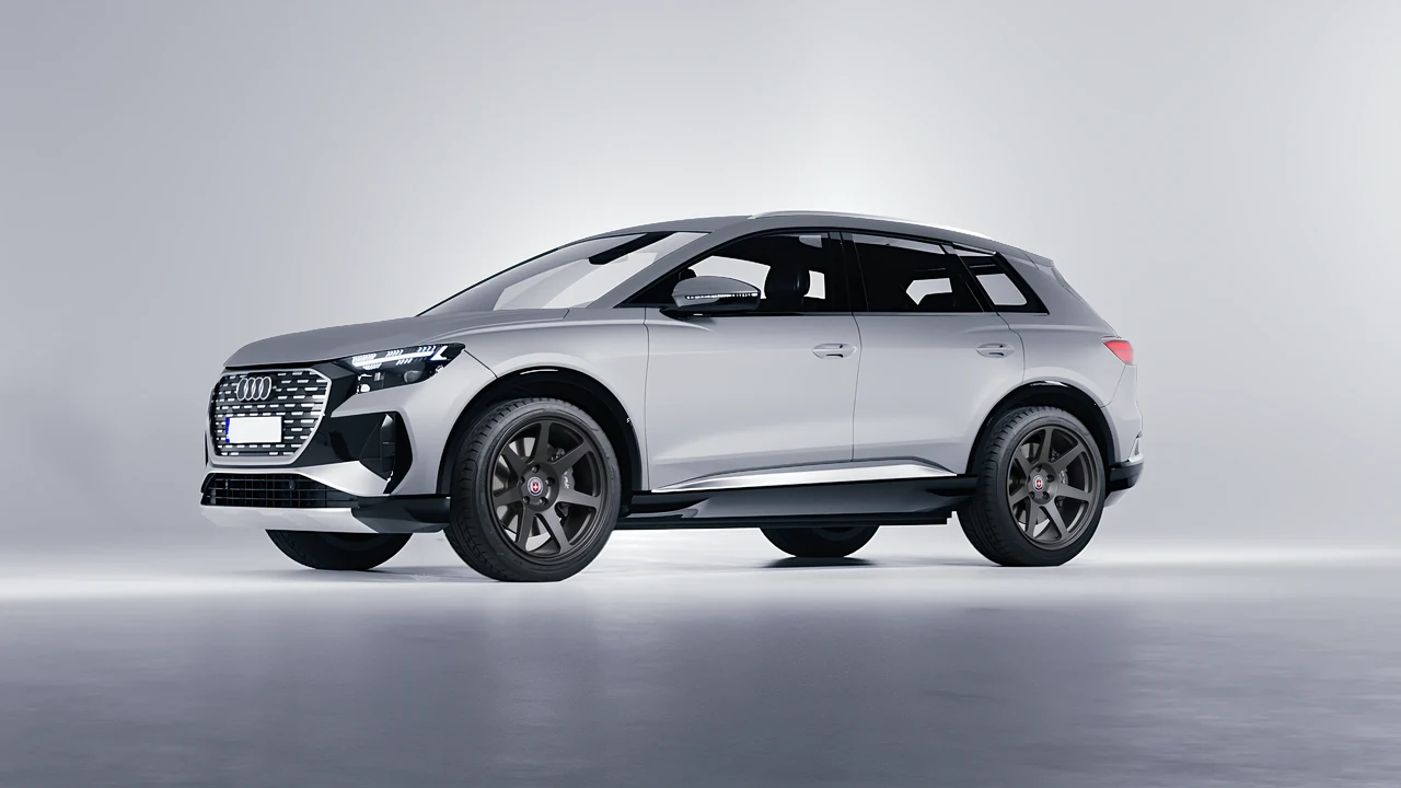 Audi Q4 e-tron 2021 on HRE Performance Wheels 307-GT forged wheels, front three-quarter view
