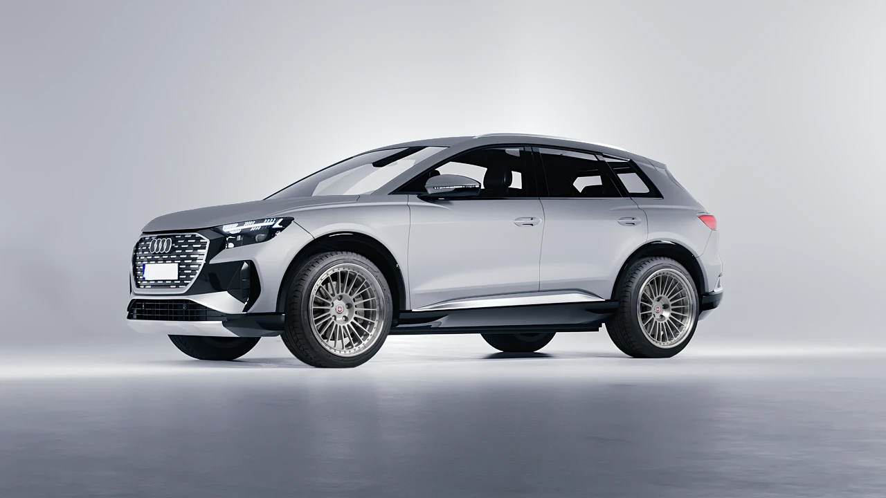 Audi Q4 e-tron 2021 on HRE Performance Wheels 309 forged wheels, front three-quarter view