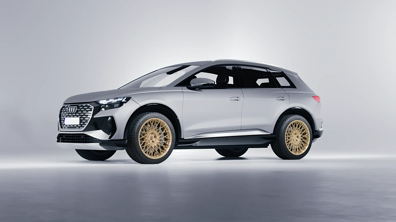 Audi Q4 e-tron 2021 on HRE Performance Wheels 501M forged wheels, front three-quarter view