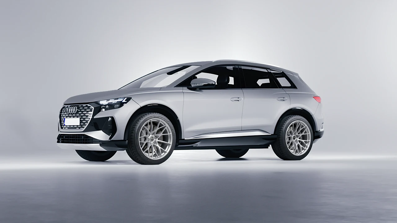 Audi Q4 e-tron 2021 on HRE Performance Wheels 520M forged wheels, front three-quarter view