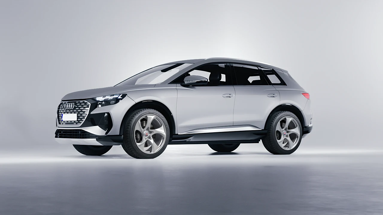Audi Q4 e-tron 2021 on HRE Performance Wheels 522M forged wheels, front three-quarter view