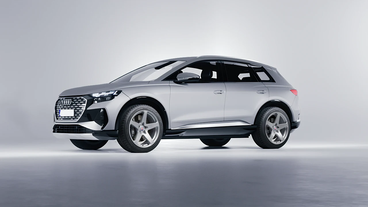 Audi Q4 e-tron 2021 on HRE Performance Wheels 527M forged wheels, front three-quarter view