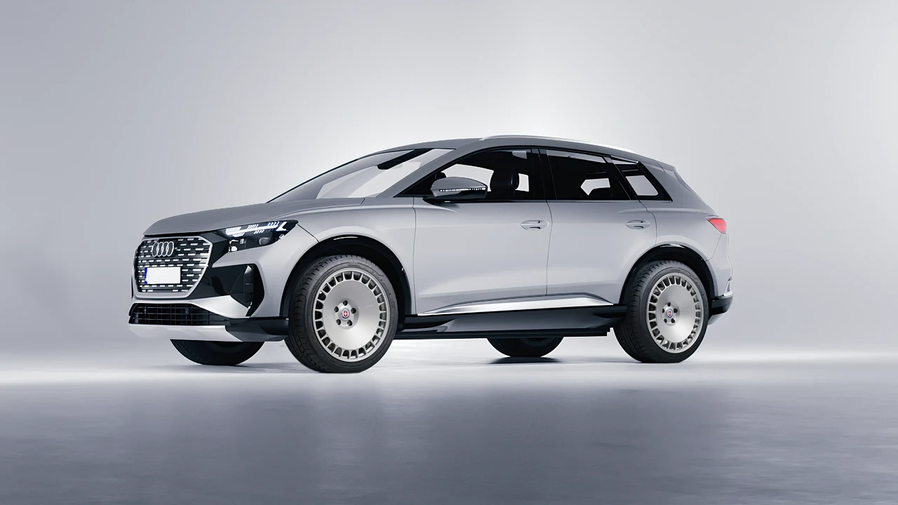 Audi Q4 e-tron 2021 on HRE Performance Wheels 935M forged wheels, front three-quarter view