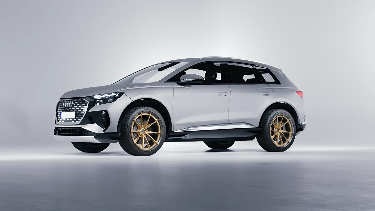 Audi Q4 e-tron 2021 on HRE Performance Wheels S204H forged wheels, front three-quarter view