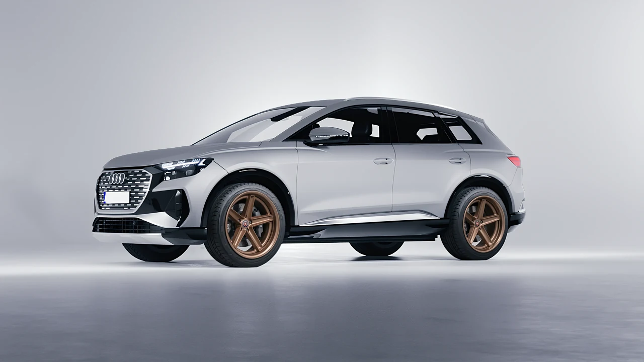 Audi Q4 e-tron 2021 on HRE Performance Wheels Tusk forged wheels, front three-quarter view