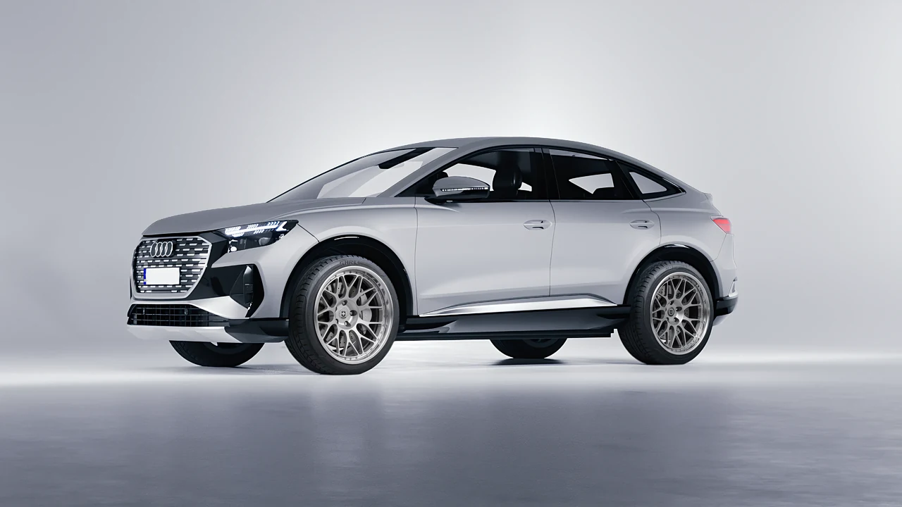 Audi Q4 Sportback e-tron 2021 on HRE Performance Wheels 300 forged wheels, front three-quarter view