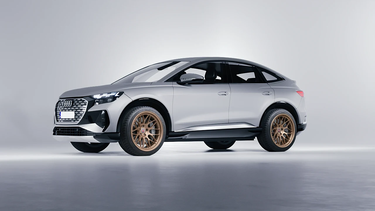 Audi Q4 Sportback e-tron 2021 on HRE Performance Wheels 300-GTS forged wheels, front three-quarter view