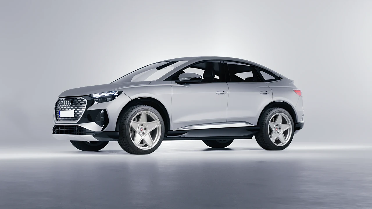 Audi Q4 Sportback e-tron 2021 on HRE Performance Wheels 505M forged wheels, front three-quarter view