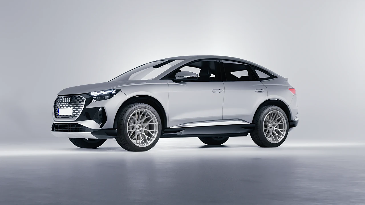 Audi Q4 Sportback e-tron 2021 on HRE Performance Wheels 520M forged wheels, front three-quarter view