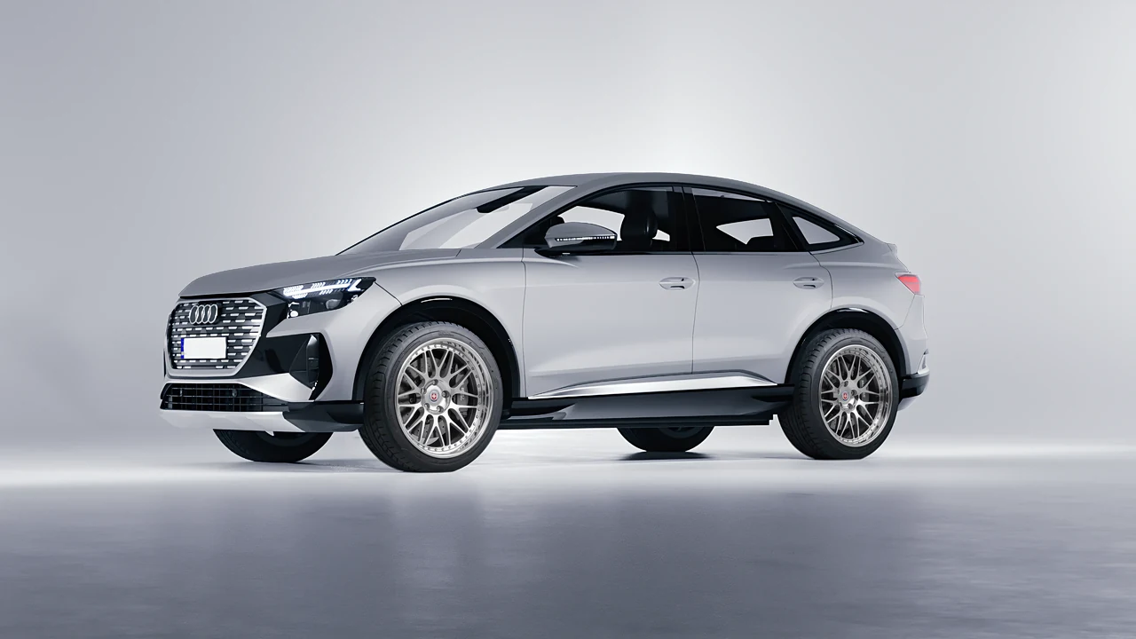 Audi Q4 Sportback e-tron 2021 on HRE Performance Wheels 540C forged wheels, front three-quarter view
